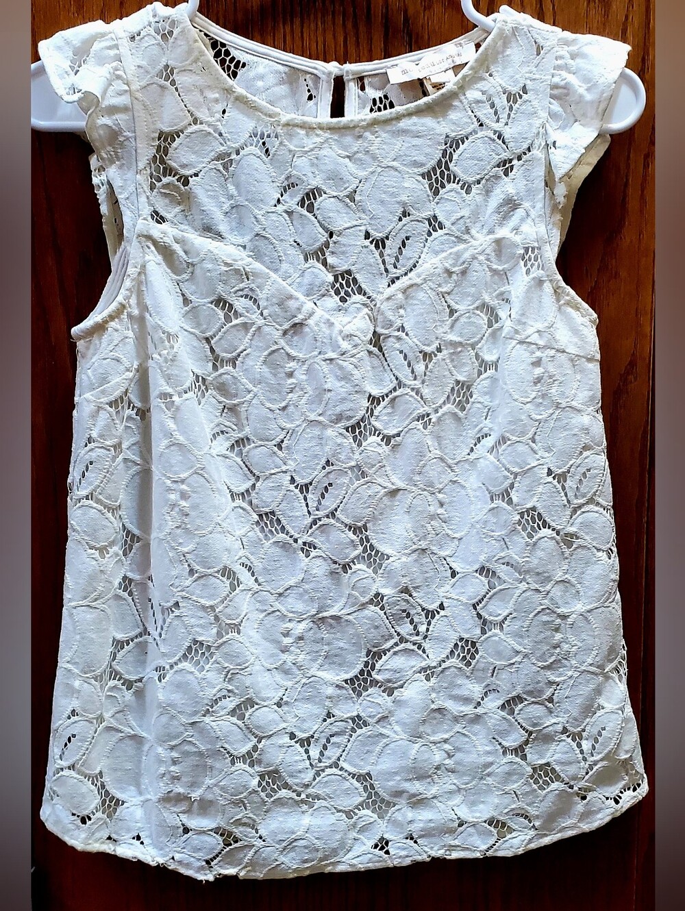 MONTEAU Los Angeles Women Blouse Top White Lace Ruffle Cap Sleeve Sz S